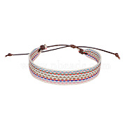 Cotton Flat Cord Bracelet with Wax Ropes, Braided Ethnic Tribal Adjustable Bracelet for Women, Twist, 7-1/4 inch(18.5cm)(PW-WG81226-08)