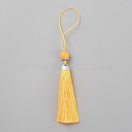 Polyester Tassel Big Pendants Decorations, with Acrylic Beaded and Platinum Alloy Findings, Yellow, 188mm(HJEW-TAC0019-01C)