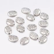 Tibetan Silver Alloy Beads, Oval with Leaf, Antique Silver, Lead Free and Cadmium Free and Nickel Free, 14x10x3mm, Hole: 1.5mm(X-LFH10181Y-NF)