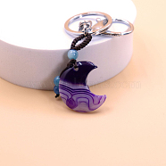 Natural Agate Charms Keychains, Moon, 3cm(G-PW0007-040E)