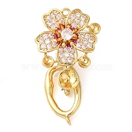 Brass Micro Pave Clear Cubic Zirconia Fold Over Clasps, Flower, Real 18K Gold Plated, 30.5mm(KK-G505-14B-G)