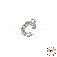 Real Platinum Plated Rhodium Plated 925 Sterling Silver Micro Pave Clear Cubic Zirconia Charms, Initial Letter, Letter C, 8.5x6x1mm, Hole: 0.9mm(STER-P054-10P-C)