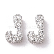925 Sterling Silver Micro Pave Cubic Zirconia Beads, Real Platinum Plated, Letter J, 9x5.5x3.5mm, Hole: 2.5x1.5mm(STER-Z005-15P-J)