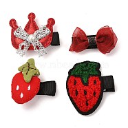 Iron Alligator Hair Clips Sets, with Cloth, Mixed Shapes, Red, 35~40x22~46x10x22mm, 4pcs/set(PHAR-L007-C05)