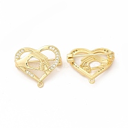 Cubic Zirconia Heart with Hand Brooch Pin, Brass Badge for Mother's Day, Real 18K Gold Plated, 23x19.5x3.5~7.5mm, Hole: 1.2mm(JEWB-M025-01G)