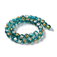 Handmade Gold & Silver Foil Lampwork Beads, Round, Dark Turquoise, 12mm, about 33pcs/strand, 15.59 inch(39.6cm)(GLAA-G107-07A-10)