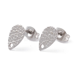 304 Stainless Steel Stud Earring Findings, Textured Teardrop, Stainless Steel Color, 10x6mm, Pin: 0.7mm(X-STAS-L216-46P)