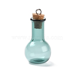 Glass Pendants, with Wood Bottle Stopper and Platinum Alloy Loops, Bulb Shaped, Dark Cyan, 34x18mm, Hole: 2mm(GLAA-P053-01A-03)