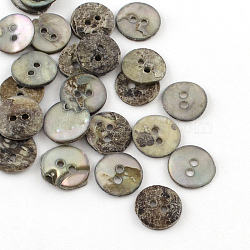 2-Hole Flat Round Sea Shell Buttons, Gray, 13~14x1~2mm, Hole: 1~2mm(SSHEL-Q295-05)