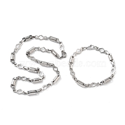 Anti-Tarnish 201 Stainless Steel Column & Rhombus Link Chain Necklace & Bracelets Set, 304 Stainless Steel Clasp Jewelry Set for Men Women, Stainless Steel Color, 20.47 inch(520mm), 8.90 inch(226mm)(SJEW-G083-06P)