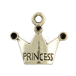 Tibetan Style Alloy Pendant Rhinestone Settings, Crown with Word Princess, Lead Free & Cadmium Free, Antique Silver, 17x19x1mm, Hole: 2mm, fit for 1mm rhinestone(TIBEP-A368-AS-RS)