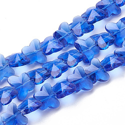 Transparent Glass Beads, Faceted, Butterfly, Blue, 12x14.5x7.5mm, Hole: 1mm(GLAA-Q066-14mm-B09)