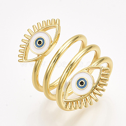 Brass Cuff Rings, Open Rings, with Enamel, Eye, Golden, Size 9, 19mm(RJEW-S044-055)