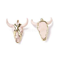 Resin Big Pendants, with Brass Findings, Cattle Head, Golden, White, 51~52.5x47~47.5x17.5~21.5mm, Hole: 8x4mm(BRES-L022-02G)