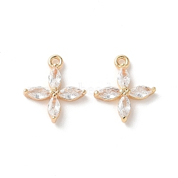 Real 18K Gold Plated Brass Cubic Zirconia Charms, Flower, Nickel Free, 12x9.5x2mm, Hole: 1mm(X-KK-R037-157G)