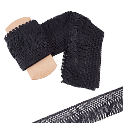 Gorgecraft Cotton Lace Ribbon Edge Trimmings, Tassel Ribbon, for Sewing Cloth Craft, Black, 4 inch(100mm), 5yards/roll(4.57m/roll)(OCOR-GF0002-01A-01)