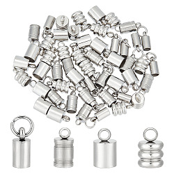 60Pcs 4 Style 201 & 304 Stainless Steel Cord Ends, Column, Stainless Steel Color, 9~10x4~6mm, Hole: 2~3.2mm, Inner Diameter: 3.2~5mm, 15Pcs/style(STAS-UN0047-78)