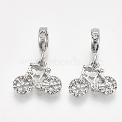 Alloy European Dangle Charms, with Rhinestone, Large Hole Pendants, Bicycle, Platinum, Crystal, 25mm, Hole: 4.5mm(MPDL-S066-078)