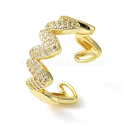 Brass Micro Pave Cubic Zirconia Ring, Long-Lasting Plated, Heart, Golden, Inner Diameter: Adjustable(RJEW-Z033-07G)