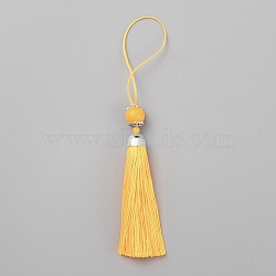 Polyester Tassel Big Pendants Decorations, with Acrylic Beaded and Platinum Alloy Findings, Yellow, 188mm(HJEW-TAC0019-01C)