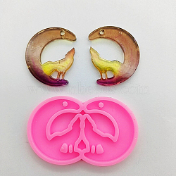 Moon with Wolf Pendant Silhouette Silicone Molds, Resin Casting Molds, for UV Resin & Epoxy Resin Jewelry Making, Hot Pink, 40.5x66x5mm, Hole: 3mm, Inner Diameter: 37.5x30mm(DIY-M034-15)