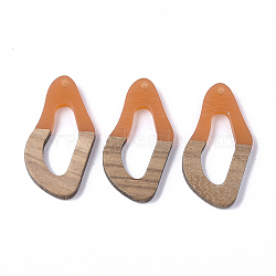 Resin & Walnut Wood Pendants, Twisted Oval, Orange, 38x19.5x4mm, Hole: 2mm(RESI-S358-25F)