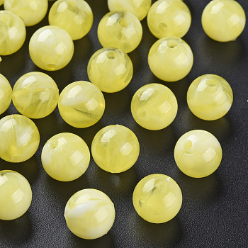 Acrylic Beads, Imitation Gemstone, Round, Champagne Yellow, 10mm, Hole: 1.6mm, about 1000pcs/500g