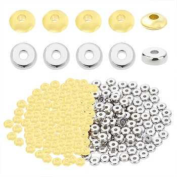 Elite 600Pcs 2 Colors CCB Plastic Spacer Beads, Flat Round, Platinum & Light Gold, Mixed Color, 5x1.5mm, Hole: 1.2mm, 300pcs/color