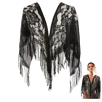 Lace Flower Detachable Polyester Shawl, Garment Accessories, Black, 220x810x0.5mm