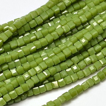 Faceted Cube Glass Beads Strands, Yellow Green, 2.5x2.5x2.5mm, Hole: 0.5mm, about 185pcs/strand, 15.7 inch