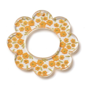 Acrylic Pendants, Flower, Orange, 38x38x2.5mm, Hole: 17.8mm