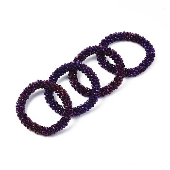Faceted Electroplate Glass Beads Stretch Bracelets, Torsade Bracelets, Rondelle, Indigo, Inner Diameter: 2 inch(5cm)