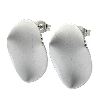 201 Stainless Steel Stud Earrings, with 304 Stainless Steel Pins, Twist Oval, Stainless Steel Color, 22.5x16mm