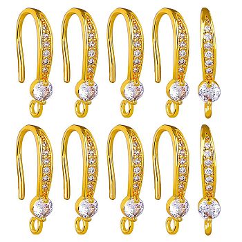 20Pcs Brass Micro Pave Clear Cubic Zirconia Earring Hooks, Ear Wire, with Horizontal Loops, Real 18K Gold Plated, 20.5x10x4mm, Hole: 1.5mm, Pin: 1mm
