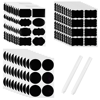 30 Sheets Flat Round & Rectangle & Oval Blank Wipe-off Die Reusable Waterproof PVC Adhesive Sticker, Spice Jar Tag, Gift Packaging Labels, with 2Pcs Plastic Erasable Pen, Black, 16.9x10.5x0.02cm, Tags: 49mm, 6pcs/sheet, 10sheets/bag