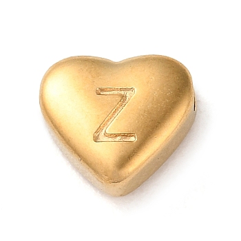 201 Stainless Steel Beads, Golden, Heart, Letter Z, 7x8x3.5mm, Hole: 1.5mm