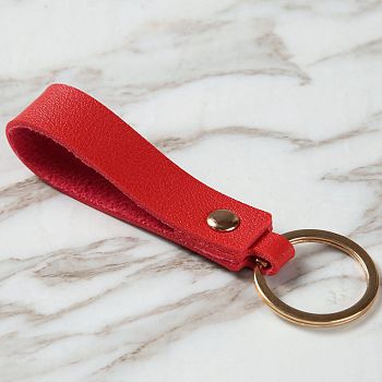PU Leather Keychain with Iron Belt Loop Clip for Keys, Red, 10.5x3cm