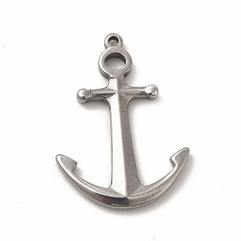 304 Stainless Steel Pendants, Anchor, Stainless Steel Color, 24.5x17.5x2mm, Hole: 1.2mm and 2x2.6mm