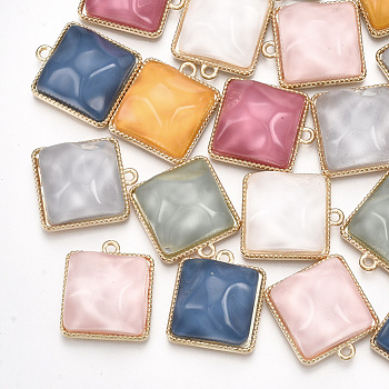 Resin Pendants, for DIY Jewelry Making, with Alloy Cabochon Settings, Light Gold, Mixed Color, 21x18x10mm, Hole: 1.8mm