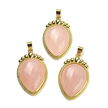 Natural Rose Quartz Pendants, Carrot Charms with Rack Plating Golden Tone Brass Findings, Lead Free & Cadmium Free, 36.5x22.5x7~7.5mm, Hole: 4x6.5mm
