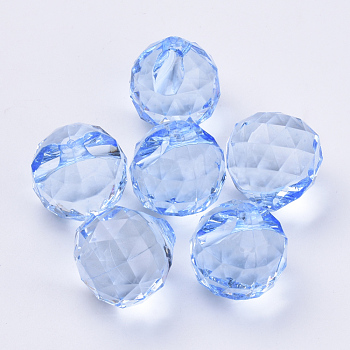 Transparent Acrylic Pendants, Faceted, Round, Light Steel Blue, 34x32mm, Hole: 2.4mm, about 35pcs/500g