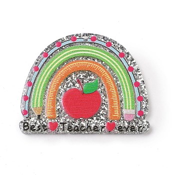 Teachers' Day Printed Opaque Acrylic Pendants, with Paillette, Rainbow, 32.5x40x2.5mm, Hole: 1.4mm