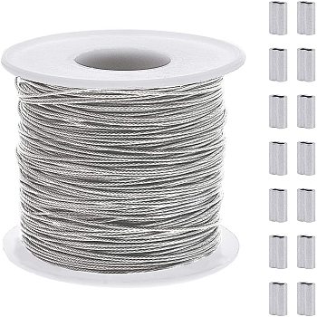 304 Stainless Steel Wire, with Rectangle Aluminum Slide Charms/Slider Beads, Stainless Steel Color, 20 Gauge, 0.8mm, about 393.7 Feet(120m)/roll