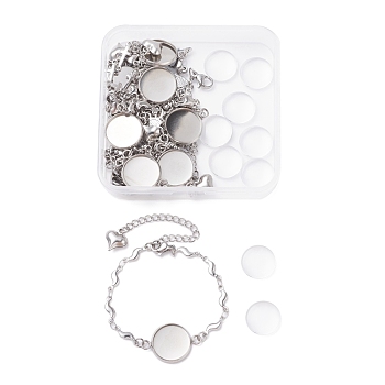 9Pcs 9 Style 304 Stainless Steel Bracelet Making, with 9Pcs Glass Cabochons, Stainless Steel Color, Bracelet: 1pc/style