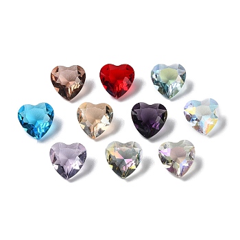 Transparent Glass Rhinestone Cabochons, Faceted, Heart, Pointed Back, Mixed Color, 10x10x6mm