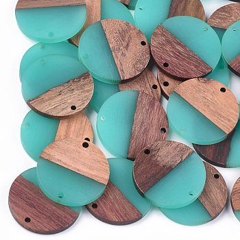 Resin & Wood Links connectors, Flat Round, Medium Turquoise, 28.5x3.5~4mm, Hole: 1.8mm