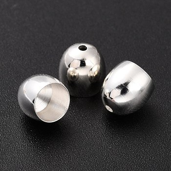 Brass Cord Ends, End Caps, Long-Lasting Plated, 925 Sterling Silver Plated, 6.5x6mm, Hole: 1.2mm, Inner Diameter: 5mm