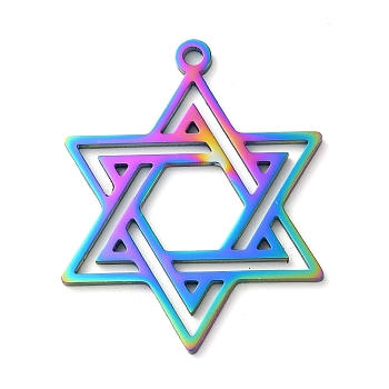 304 Stainless Steel Pendants, Star of David Charms, Rainbow Color, 37.5x29.5x1.5mm, Hole: 2mm