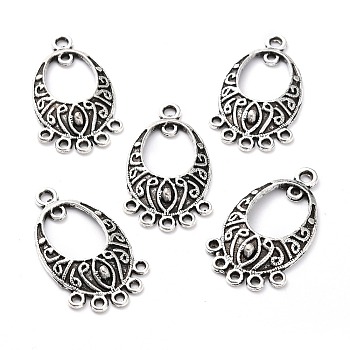 Tibetan Style Alloy Chandelier Component Links, Oval, Antique Silver, 36.5x20x4mm, Hole: 2.4 & 1.6mm