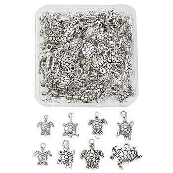 DIY Sea Turtle Jewelry Making Finding Kit, Including 80Pcs 8 Style Tibetan Style Zinc Alloy Pendants & Links connectors, Antique Silver, 16~23x11.5~21x2.5~4mm, Hole: 1.5~2.5mm, 10Pcs/style